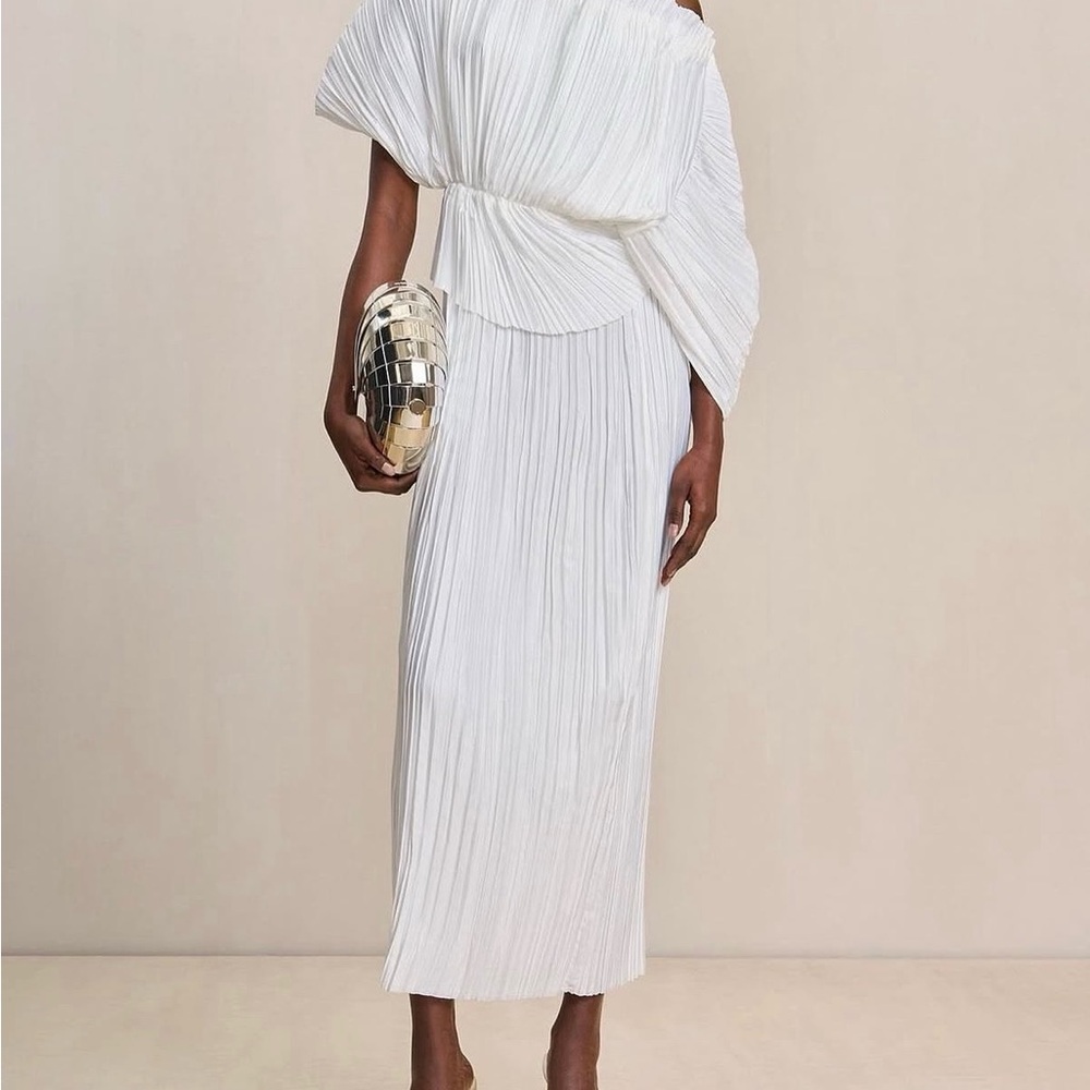 cult gaia WHITE Pleated Off-Shoulder Maxi Dress XS Originally $658